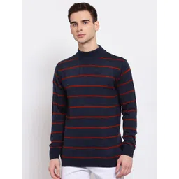 Style Quotient Men Navy Blue & Red Striped Pullover Sweater-picture-17