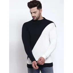 Style Quotient Men Navy Blue & White Colourblocked Cotton Sweatshirt-picture-13
