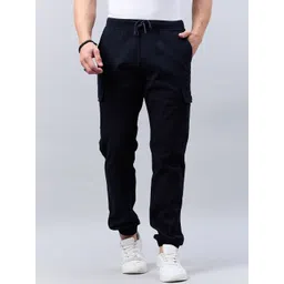 Style Quotient Men Navy Blue Smart Slim Fit Mid-Rise Stretchable Cotton Joggers Trousers-picture-15