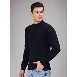 Style Quotient Men Navy Blue Solid Cotton Pullover Sweater-picture-16