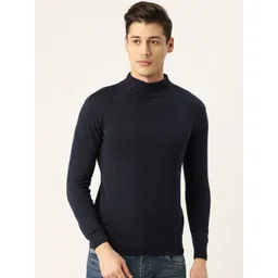 Style Quotient Men Navy Blue Solid Pullover Sweater-picture-14