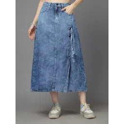Style Quotient Mid Blue Cotton Solid A-Line Skirts-picture-39