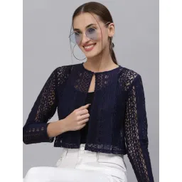 Style Quotient Navy Self Pattern Shrug-picture-28