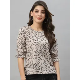 Style Quotient Nude-Coloured & Black Print Crepe Top-image-30