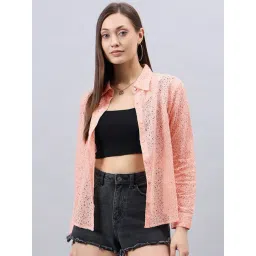 Style Quotient Peach Cotton Self Design Shirt-picture-39