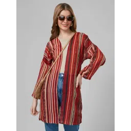 Style Quotient Red & Maroon Striped Long Shrug-picture-20