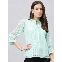 Style Quotient Tie-Up Neck Bell Sleeve Cotton Lace Top-picture-40