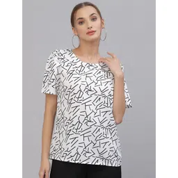 Style Quotient White & Black Geometric Print Top-image-24