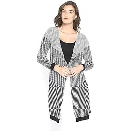style quotient White & Black Striped Open Front Shrug-White-picture-13