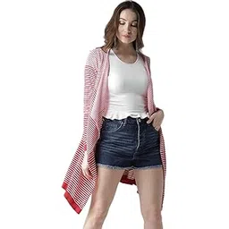 style quotient White & Red Striped Open Front Shrug-White-picture-40