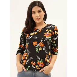 Style Quotient Women Black & Orange Floral Print Regular Top-image-34