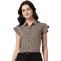 style quotient Women Black and White Formal Short Cap Sleeve Shirt-picture-49