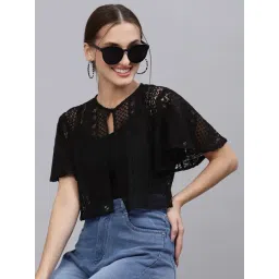 Style Quotient Women Black Self Design Lace Open Front Smart Casual Shrug-picture-35