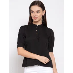 Style Quotient Women Black Solid Puff Sleeves Regular Top-image-32