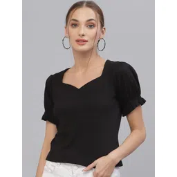 Style Quotient Women Black Solid Pure Cotton Sweetheart Neck Top-image-35