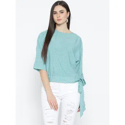 Style Quotient Women Blue & White Checked Boxy Top-picture-41