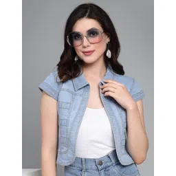 Style Quotient Women Blue Open Front Cotton Denim Crop Shrug-picture-39