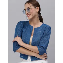 Style Quotient Women Blue Self Design Crop Shrug-picture-25