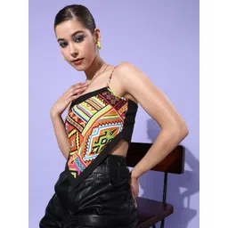 Style Quotient Women Bright Yellow Geometric Scarf Top Top-picture-36