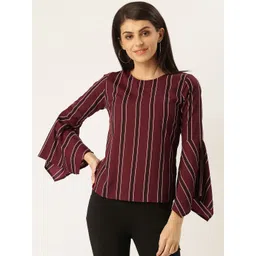 Style Quotient Women Burgundy & Black Striped Top-image-25