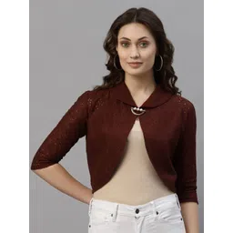 Style Quotient Women Burgundy Self Design Cropped Shrug-picture-40