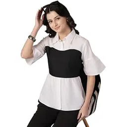 style quotient Women Color Block White and Black Regular Fit Semi Formal Polycotton Top-picture-41