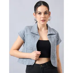 style quotient Women Denim Short Sleeve Grey Shrug-picture-16