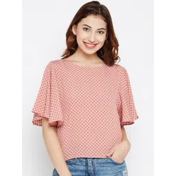 Style Quotient Women Dusty Pink & White Checked Top-picture-38