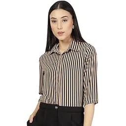 style quotient Women Grey and Multi Stripe Polymoss Regular Formal Shirt-picture-29