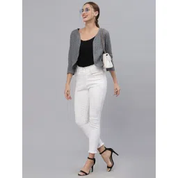 Style Quotient Women Grey cotton self design lace crop open front shrug image 4