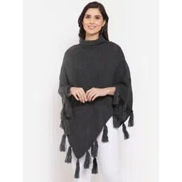 Style Quotient Women Grey Poncho with Fringed Detail-picture-19