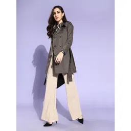 Style Quotient Women Grey Solid Double Breasted Trench Coat-picture-18