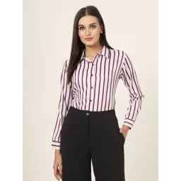 Style Quotient Women Magenta & Off White Stripe Printed Polyester Regular Fit Formal Shirt-picture-19