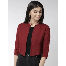 Style Quotient Women Maroon Solid Cropped Open Front Shrug-picture-16