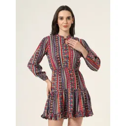 Style Quotient Women Multi Floral Printed Smart Casual Blouson Mini Dress-picture-20