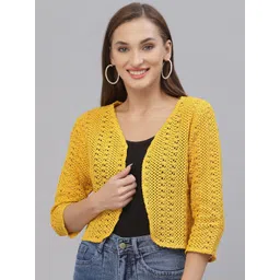 Style Quotient Women Mustard Self Design Shrug-picture-25