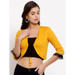 Style Quotient Women Mustard Tasselled Cotton Crop Shrug-picture-20