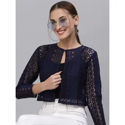 Style Quotient Women Navy Blue Self Design Shrug-picture-29