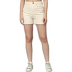 style quotient Women Off White High Rise Regular Fit Shorts-picture-14