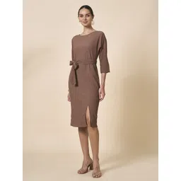 Style Quotient Women Self Design Belted Slits Bodycon Midi Dress-picture-29