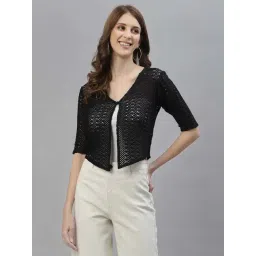 Style Quotient Women Self design black cotton lace regular smart casual shrug-picture-35