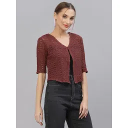 Style Quotient Women Self design maroon cotton lace regular smart casual shrug-picture-15