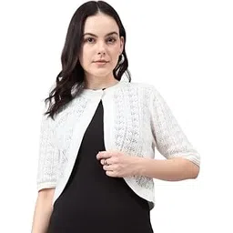 style quotient Women Self Design White Flat Knit Smart Casual Shrug-picture-32