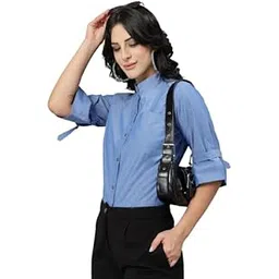 style quotient Women Solid Blue Chambray Cotton Formal Shirt-picture-54