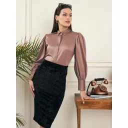 Style Quotient Women Tan Satin With Full Sleeves Formal Shirt-picture-12