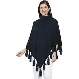 Style Quotient Women Teal Blue Poncho with Fringed Detail-picture-12