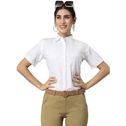 style quotient Women White Cotton Blend Formal Short Sleeve Shirt-picture-28