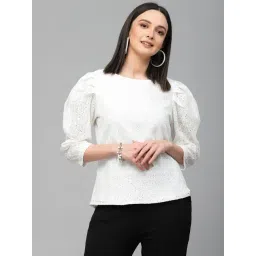 Style Quotient Women White Self Design Floral Lace Regular Smart Casual Top-picture-20