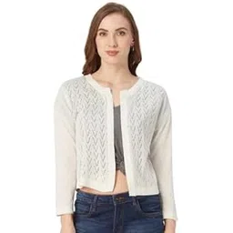 style quotient Women White Self Design Knitted Open Front Regular Shrug-picture-19