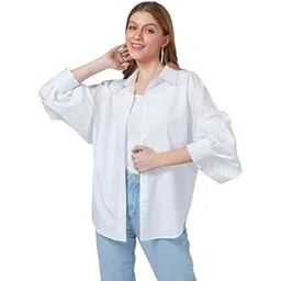 style quotient Women White Solid Poly Crepe Oversized Casual Shirt-picture-31